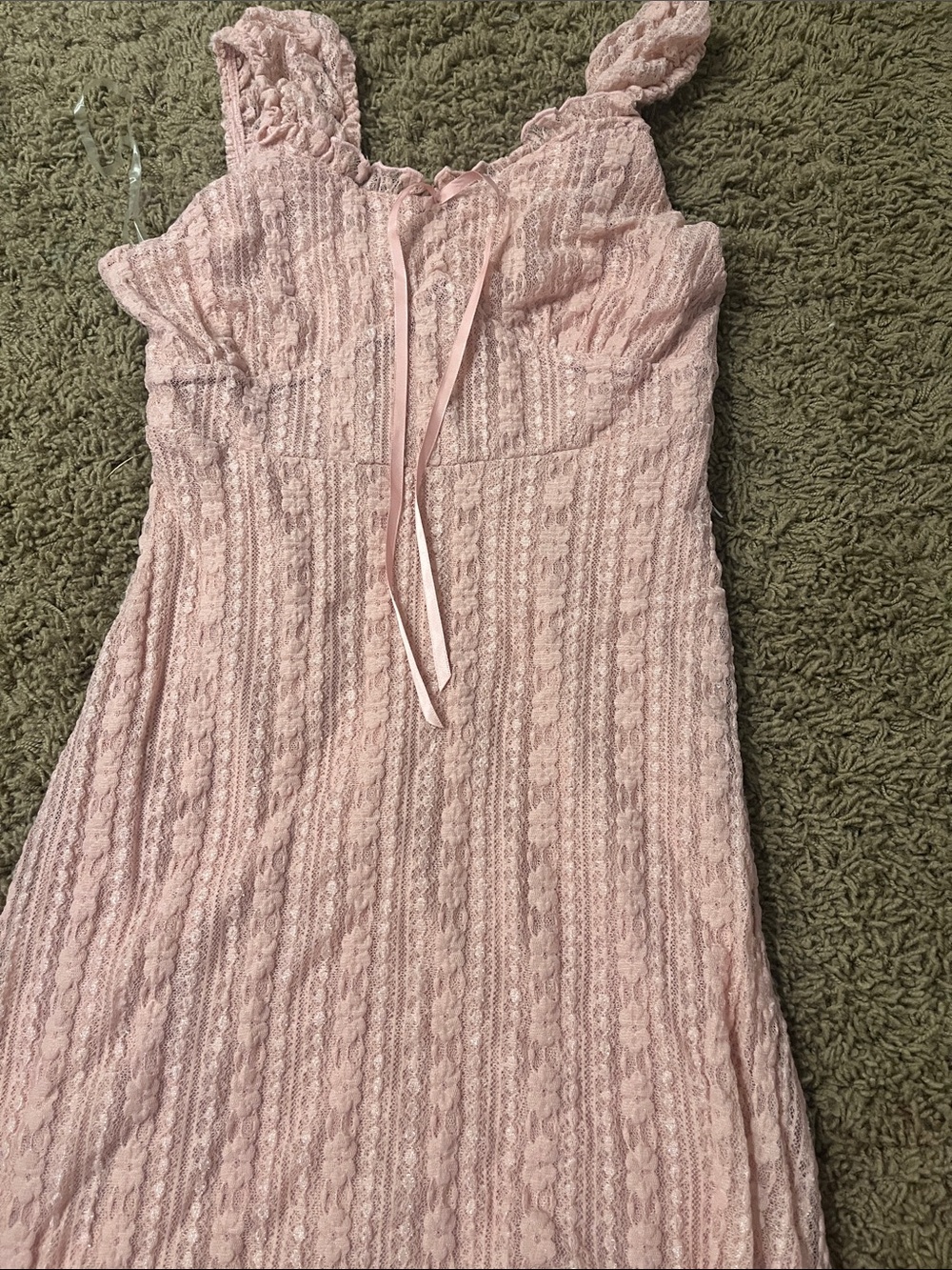 No Boundaries Blush Pink Lace Midi Dress with Ribbon